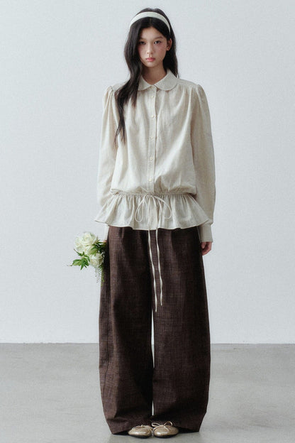 Low-Waist Ruffle Linen Shirt