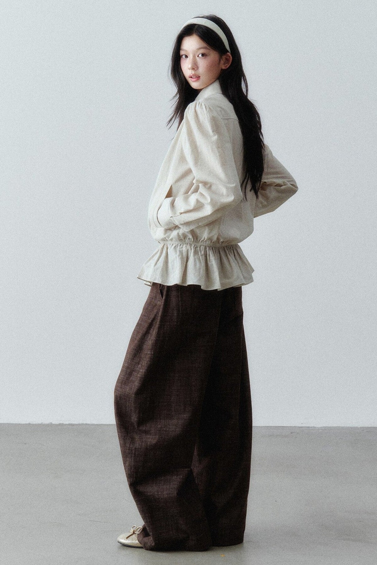 Low-Waist Ruffle Linen Shirt