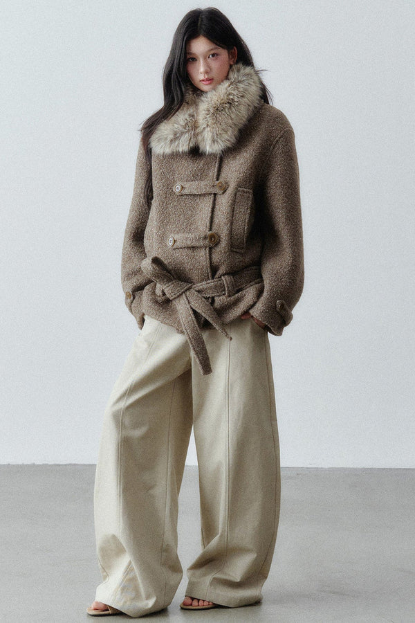 Napoleon Buckle Wool Fur Collar Jacket