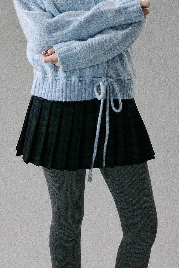 Wool Plaid Pleated Half Skirt