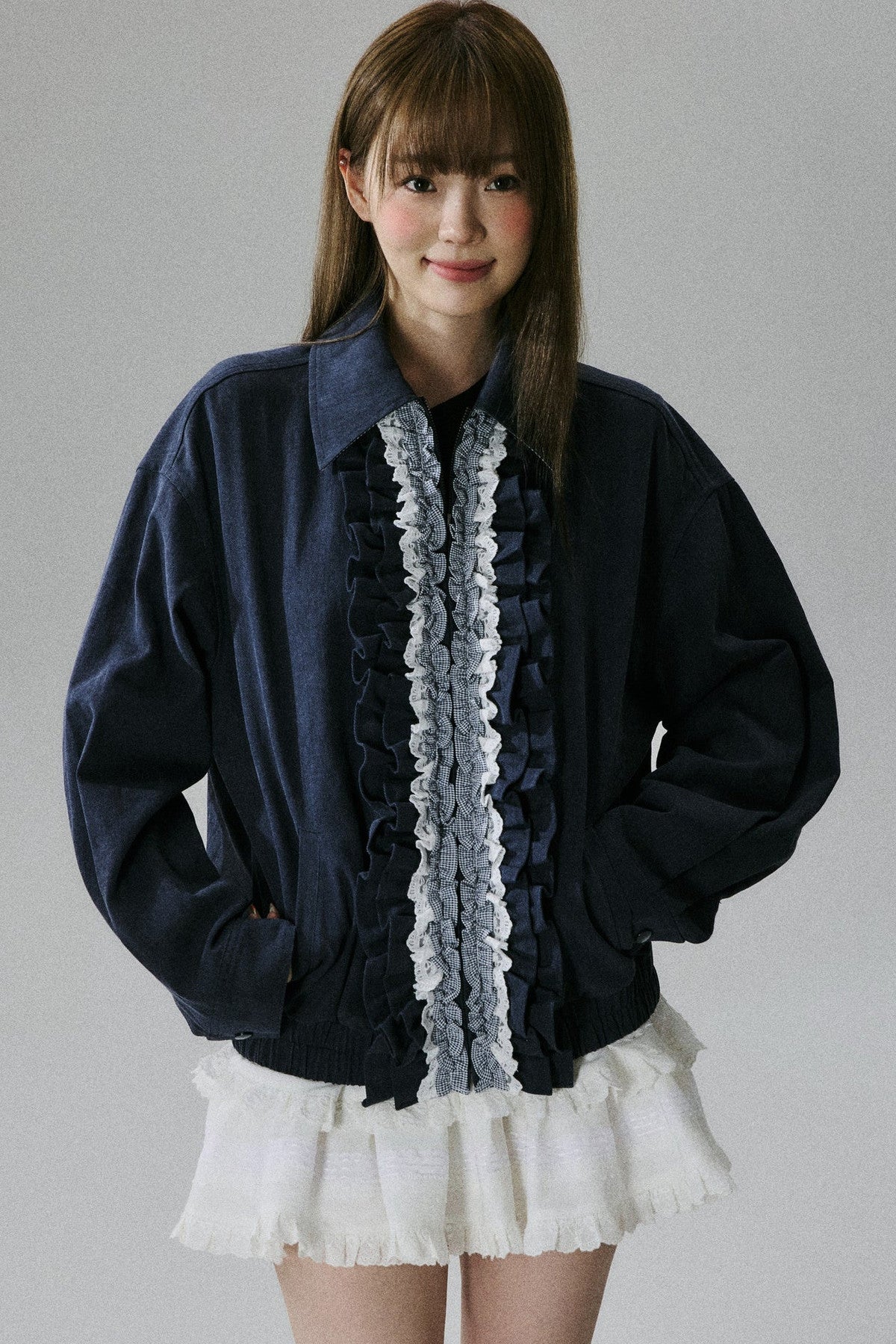 Ruffle Lace Panel Cotton Jacket