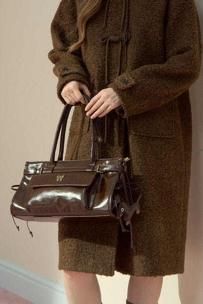 Brown Waxed Leather Shoulder Crossbody Tote Bag