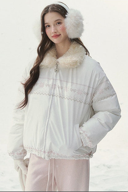 Chaqueta de plumón reversible rosa con motivo Fair Isle
