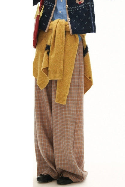 Retro Plaid Woolen Wide-Leg Pants