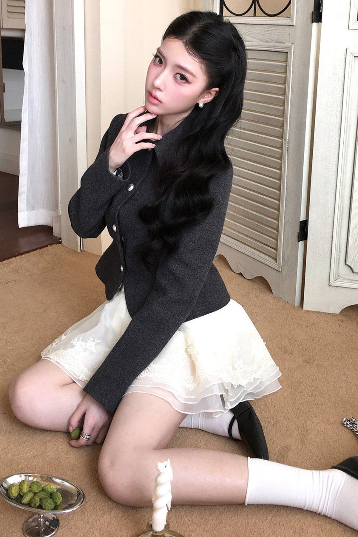 Einreihiger Wollmantel
