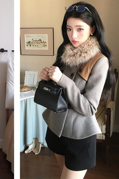 Long Sleeve Doll Collar Peplum Jacket