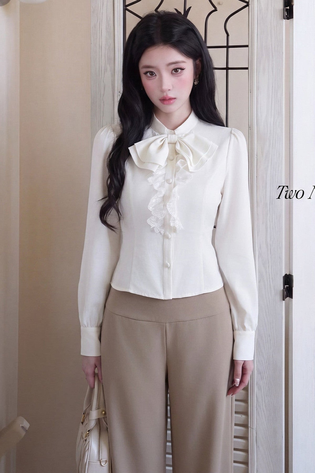 Ensemble robe à bretelles à manches bouffantes et nœud