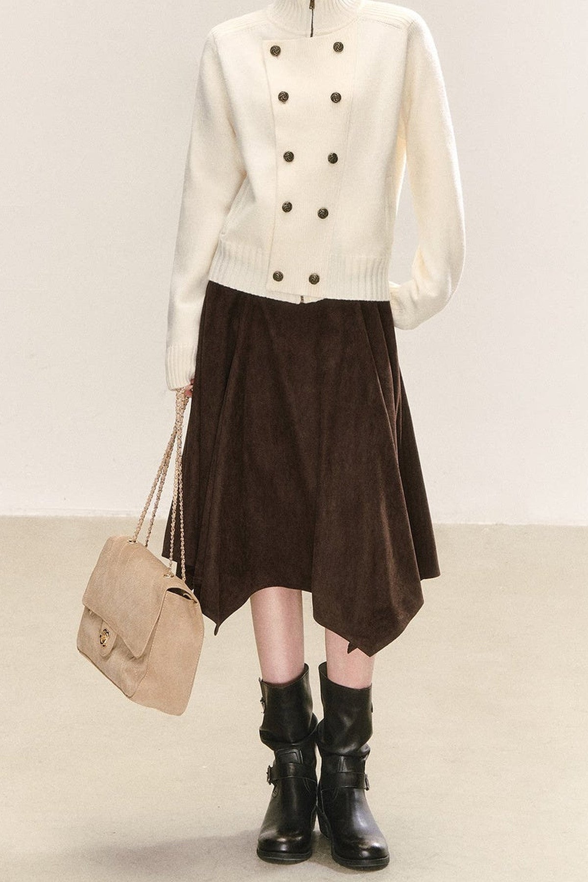 Asymmetrical Hem Pleated Skirt