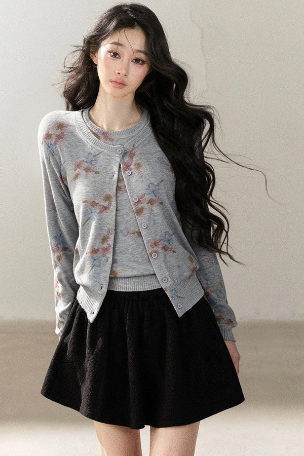 Floral Wool Jacket And Vest Set