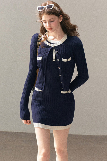 Aomalm Quiet Blues Wool Dress and Jacket Set-Up