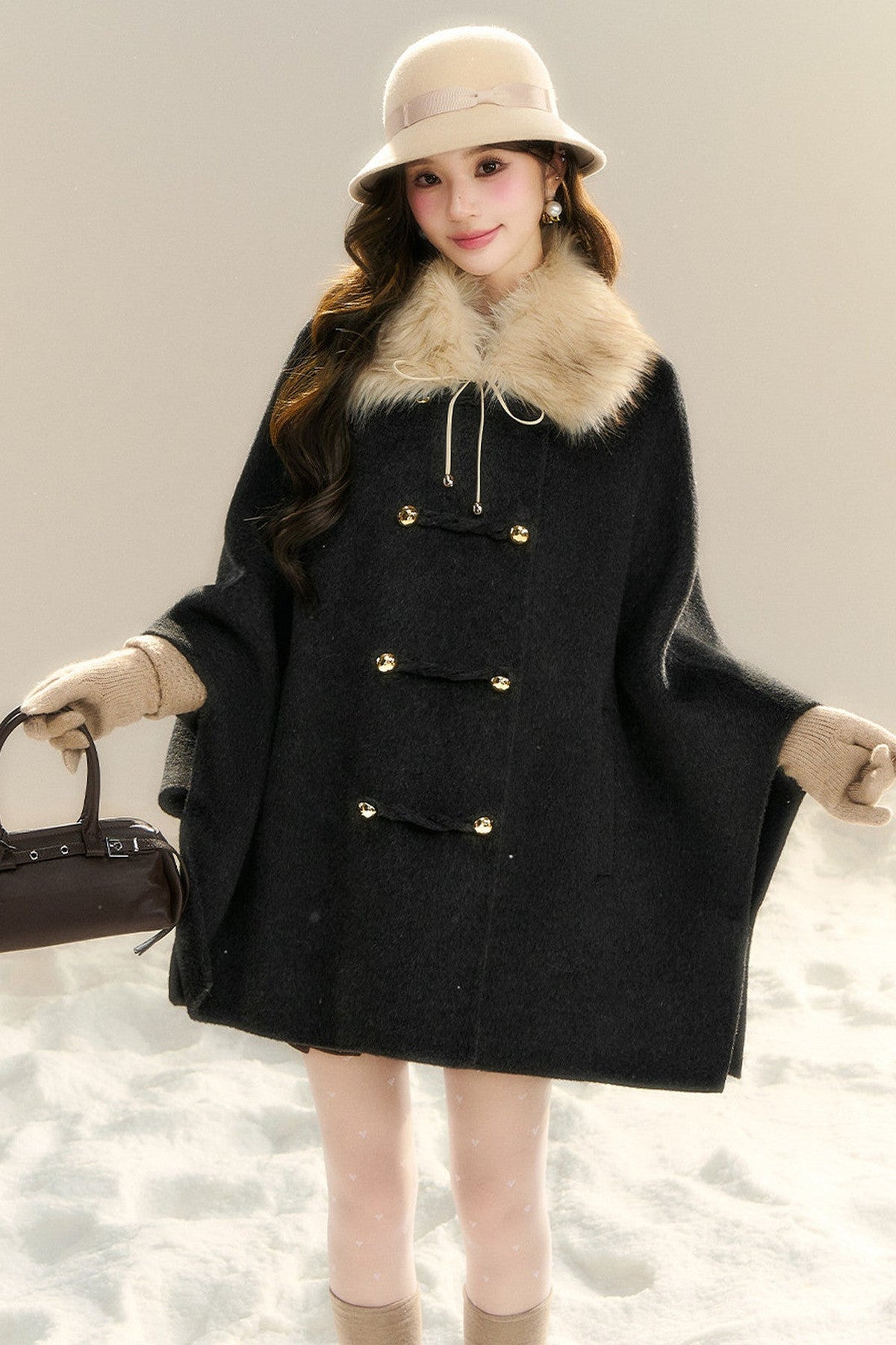 100% Wool Fox Fur Napoleon Cape