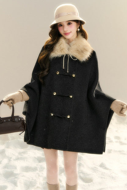 100% Wool Fox Fur Napoleon Cape
