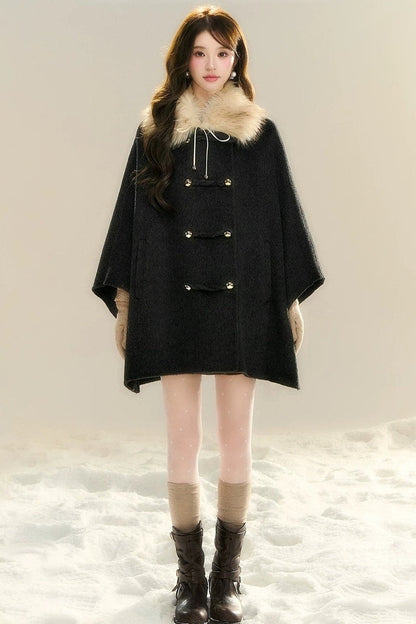 100% Wool Fox Fur Napoleon Cape