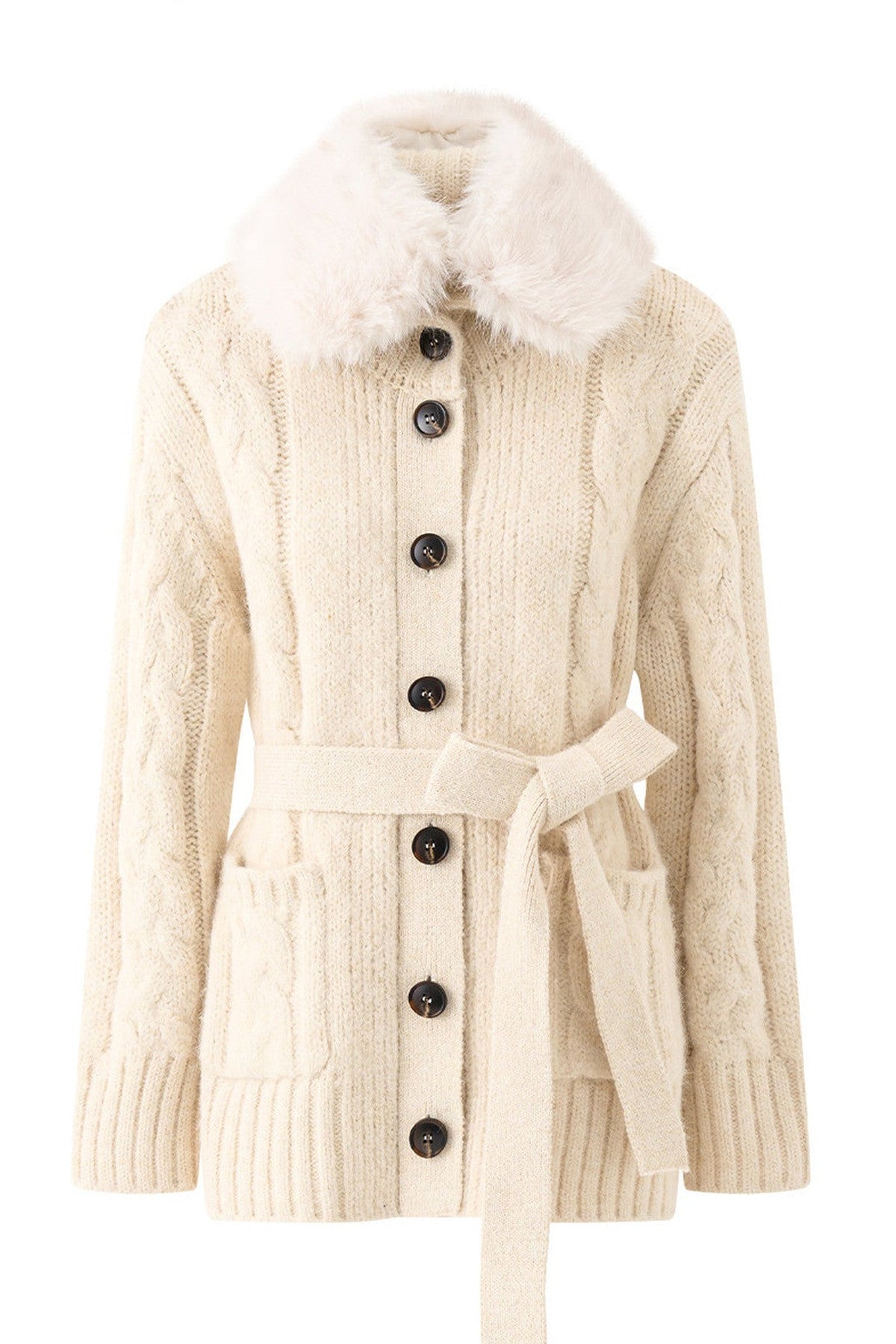 Waist-Cinching Cable Knit Sweater Cardigan