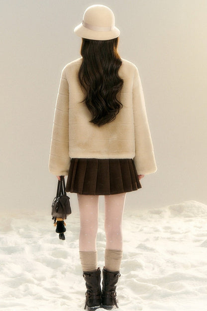 Stand Collar Imitation Fur Jacket