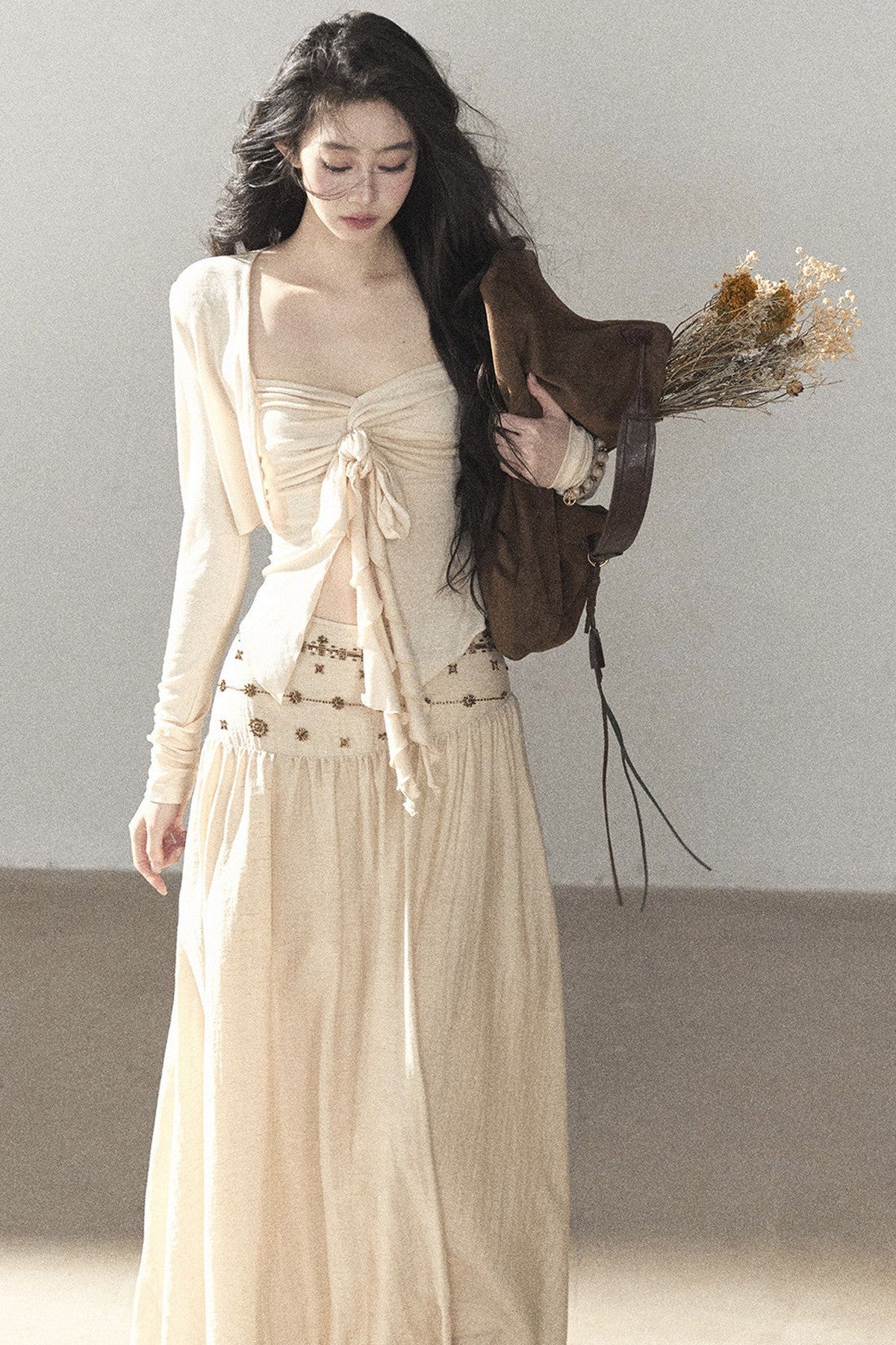 Simple Linen Cardigan and Skirt Set-Up