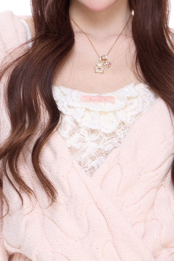 Lily's Diary: Chaqueta de punto trenzado con forro cepillado, camisola de encaje y falda de lana de malla