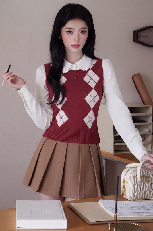 Preppy Long Sleeve Doll Collar Blouse