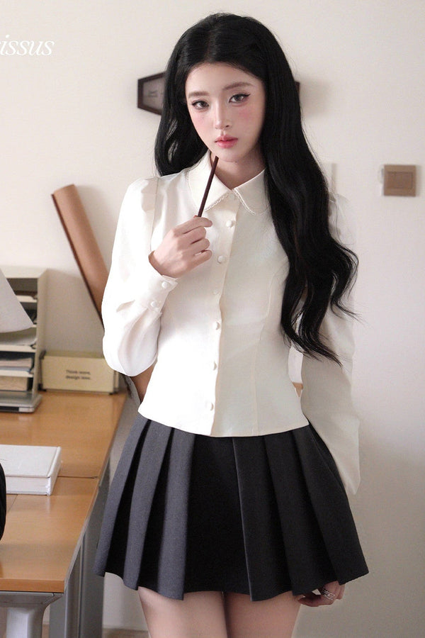 Preppy Long Sleeve Doll Collar Blouse