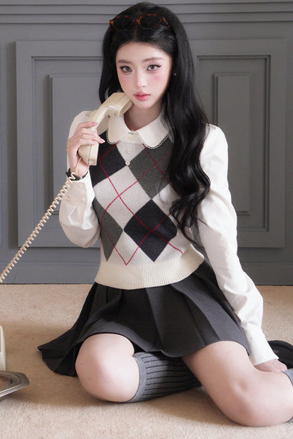Blouse preppy à manches longues et col Claudine