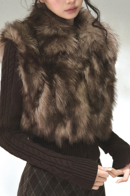 Eco-Friendly Gradient Faux Fur Knitted Jacket
