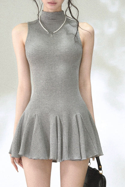 Vertical Striped Diamond Knit Cardigan and Ruffled Dress Set-Up