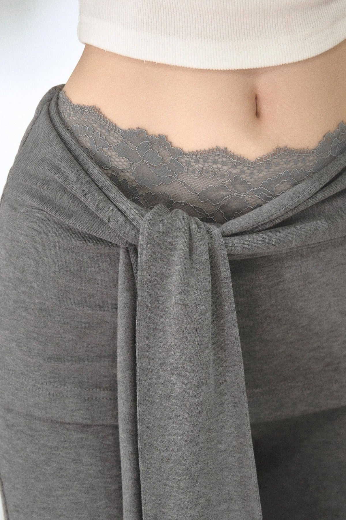 Fold-Over Waist Lace Tie-Up Flared Pants