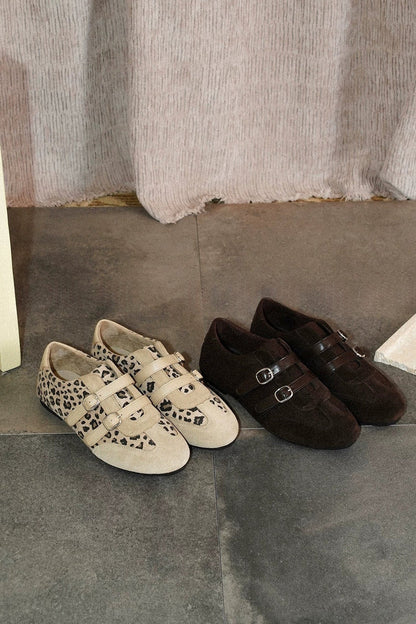 Brown Double Buckle Soft Sole Shoes