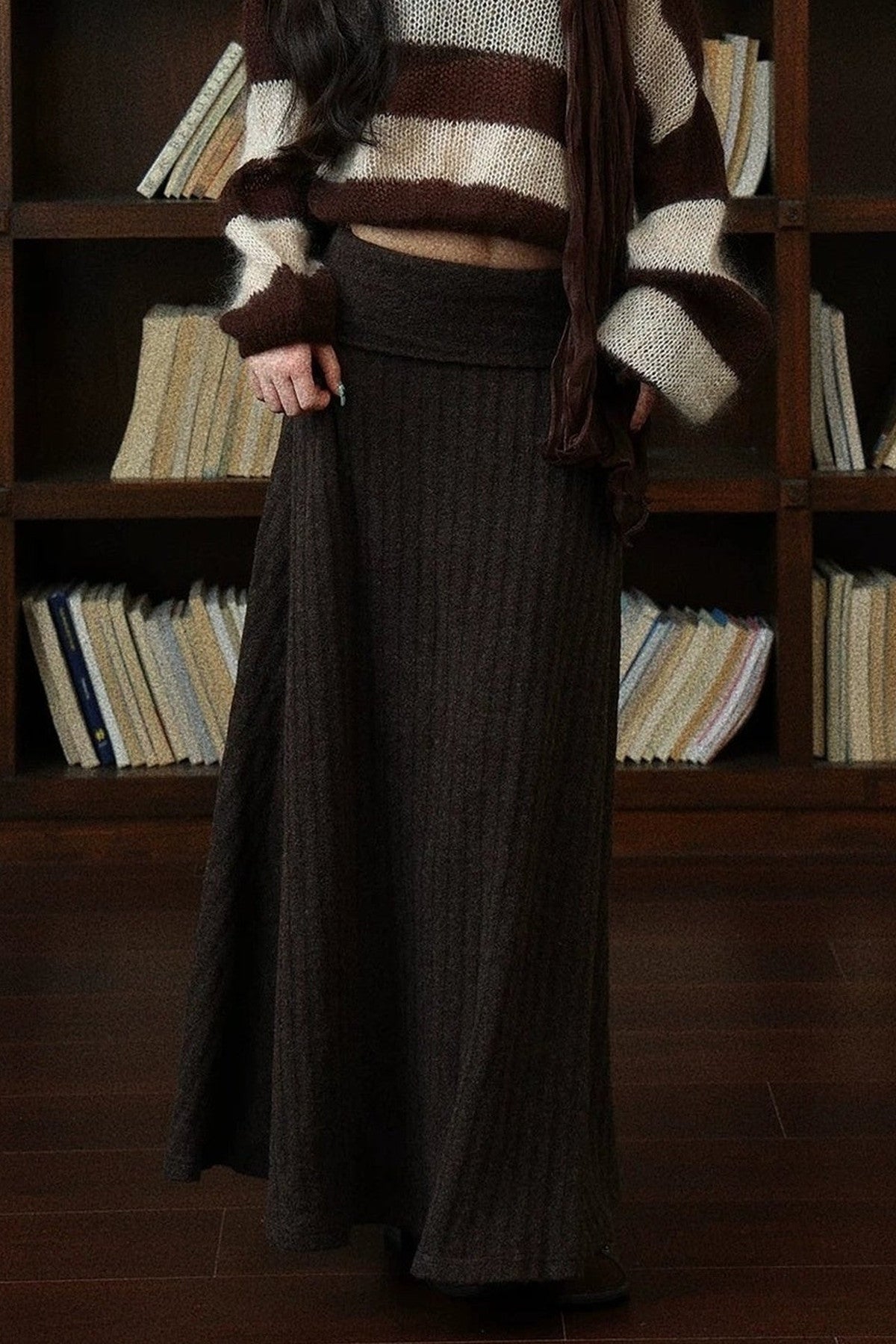 Coffee Textured Knit Skirt