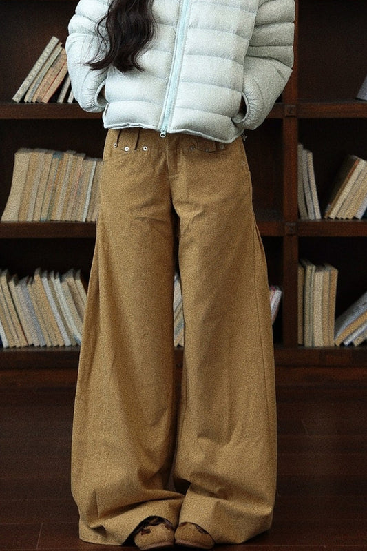 Loose Fit Slimming Khaki Wide Leg Pants