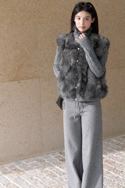 Vintage Eco-Friendly Fur Cable Knit Jacket
