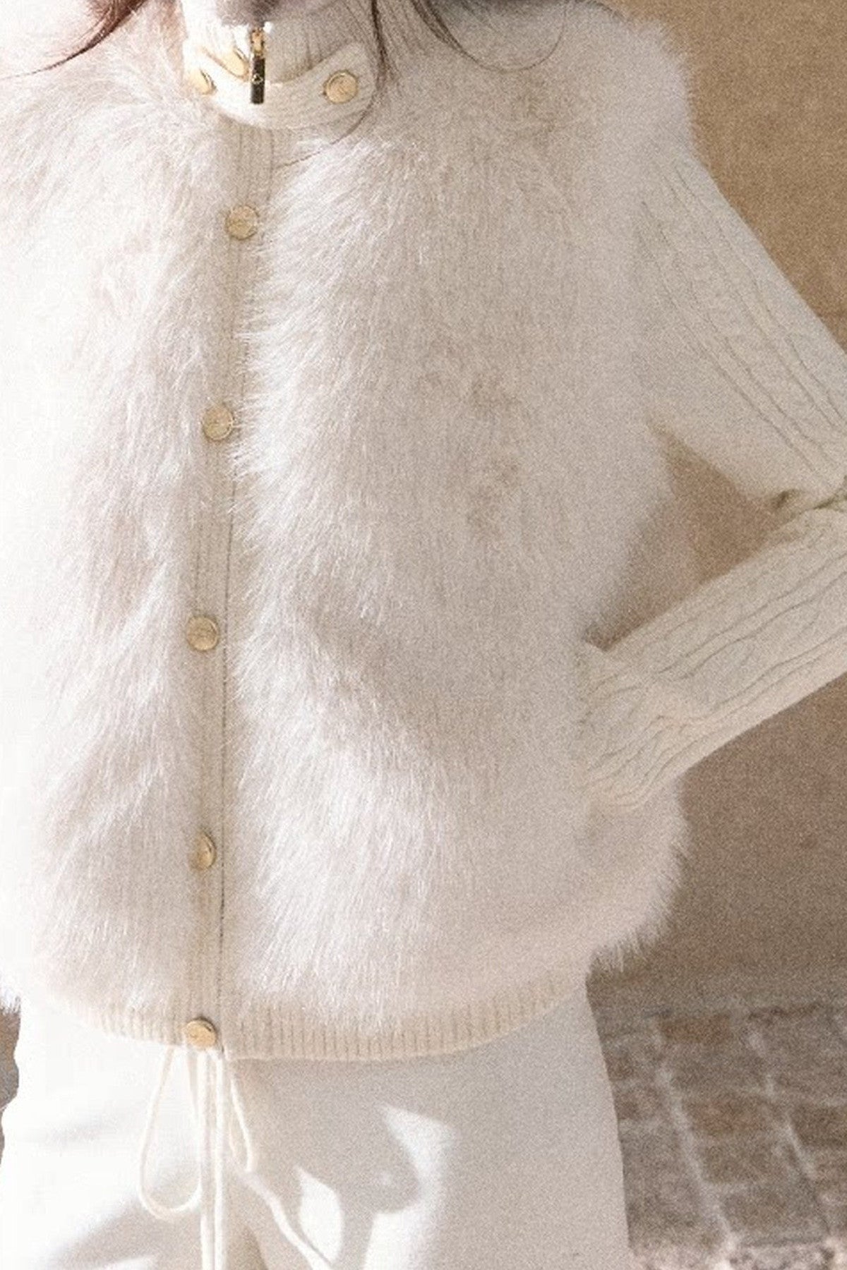 Vintage Eco-Friendly Fur Cable Knit Jacket