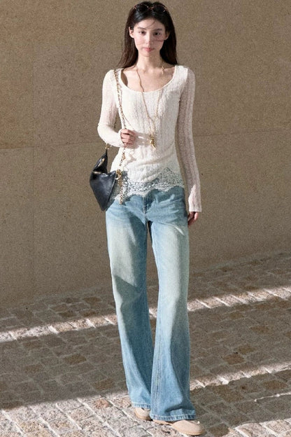Jeans in denim lavato effetto vintage a gamba dritta