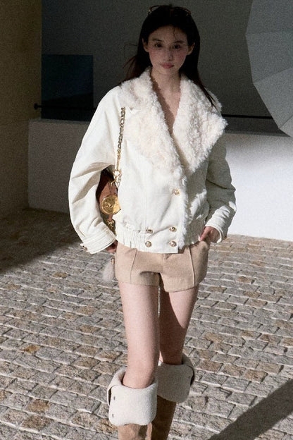 Napoleon Style Curly Fur Lapel Padded Jacket
