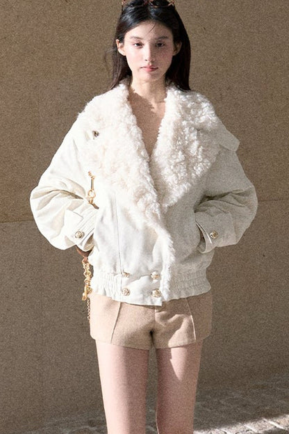 Napoleon Style Curly Fur Lapel Padded Jacket
