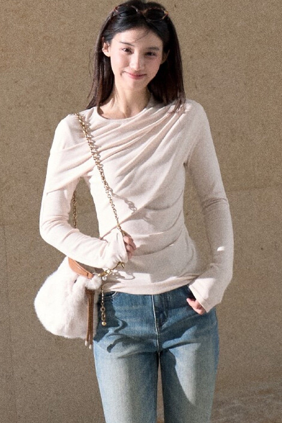 Asymmetrical Tidal Marsh Vein Knit Top