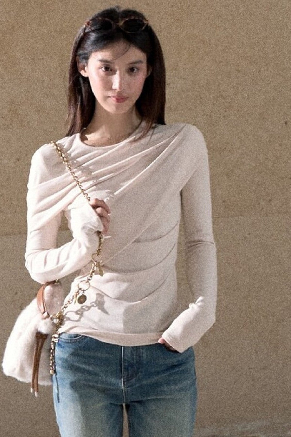Asymmetrical Tidal Marsh Vein Knit Top