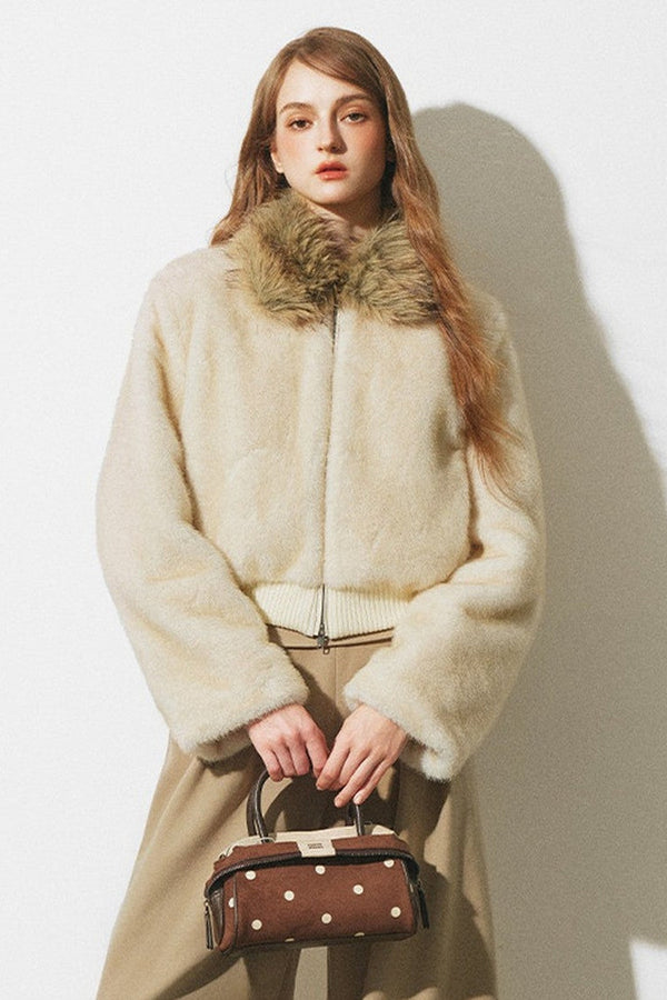 Fur Collar Eco-Friendly Faux Fur Short Jacket
