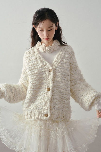 Chunky Knit Beige Cardigan