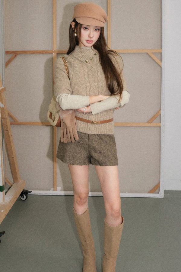 Retro Cable Knit Sweater And Shorts Set