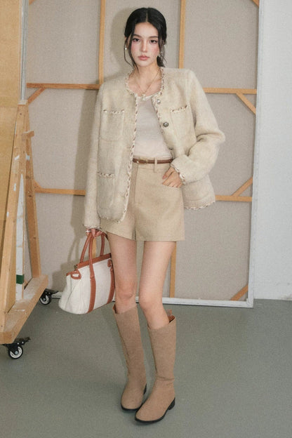 Wool Jacket and Straight Leg Shorts Set-Up