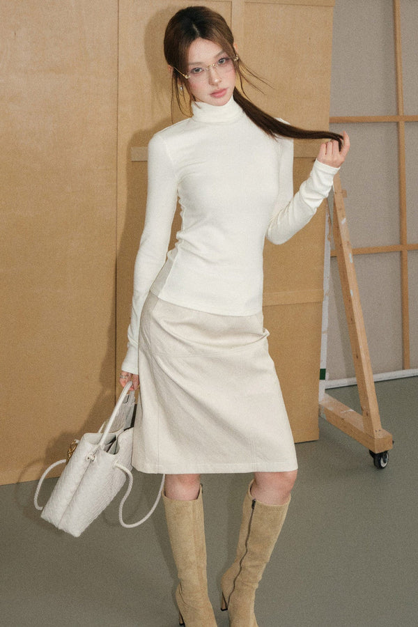 Embossed Leather High-Waisted Straigh Skirt With Tops Set-Up
