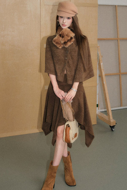 Mocha Brown Velvet-Like Top and Skirt Set