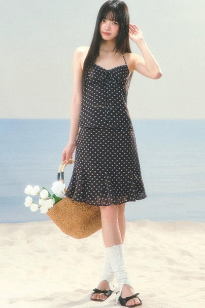 High-Waisted Chiffon Polka Dot Fishtail Skirt