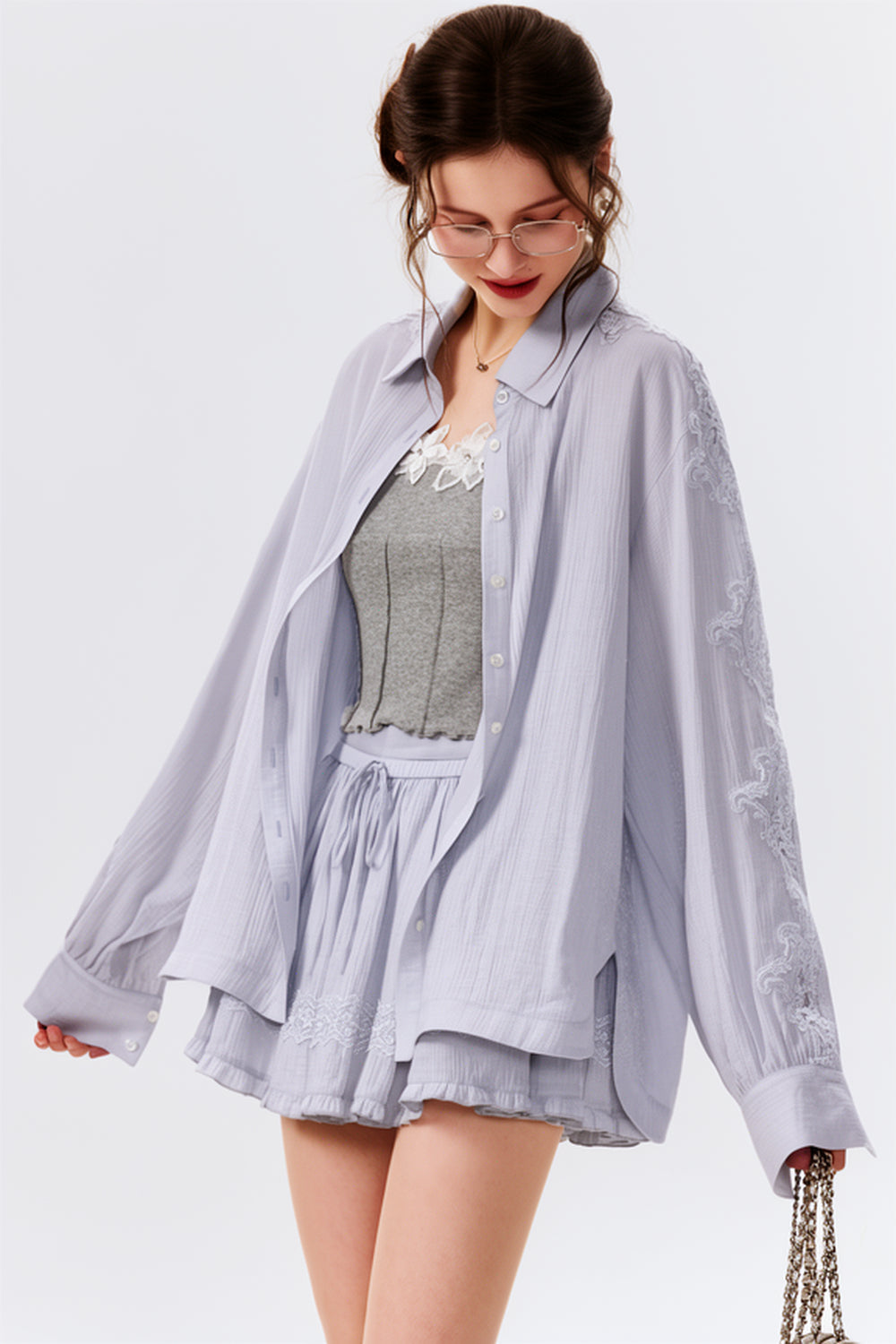 Lace Splicing Summer Shirt Matching Set