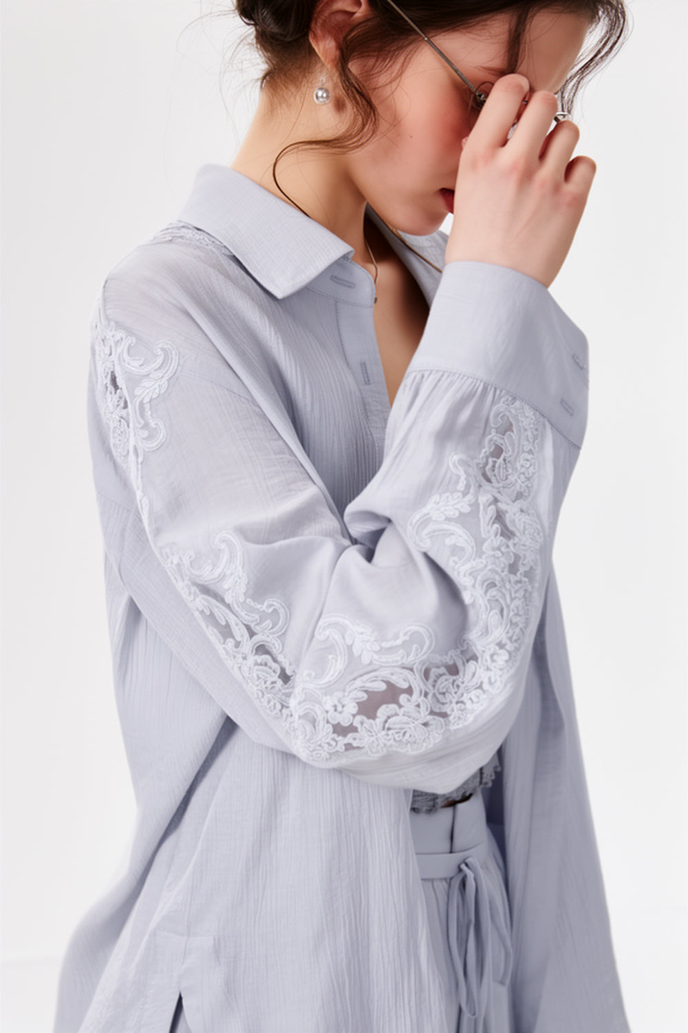Lace Splicing Summer Shirt Matching Set