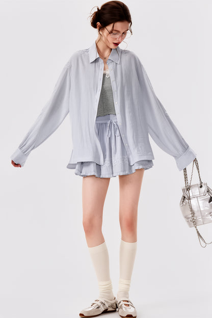 Lace Splicing Summer Shirt Matching Set