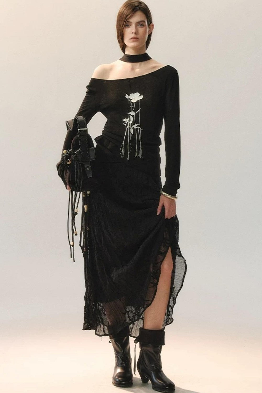 Top in Maglia con Ricamo Rose