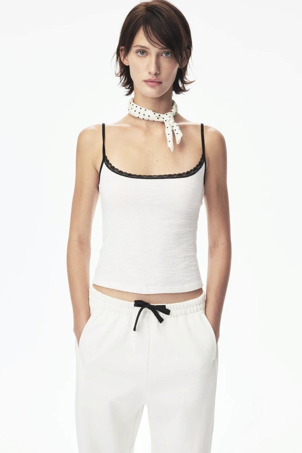 Canotta in pizzo con color-blocking