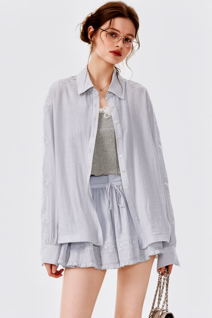 Lace Splicing Summer Shirt Matching Set